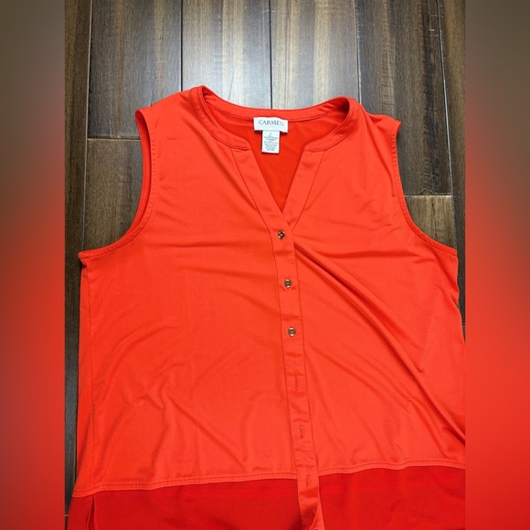 Carmen Marc Valvo Blouse size L Flowy Tank Top Sheer V Neck Satin - Picture 2 of 9